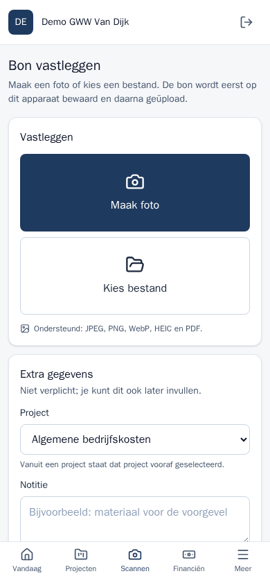 Bon vastleggen op de telefoon